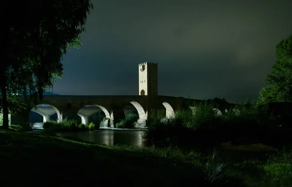 Night Photo Medieval Bridge Frias Burgos Spain Ebro River — Photo