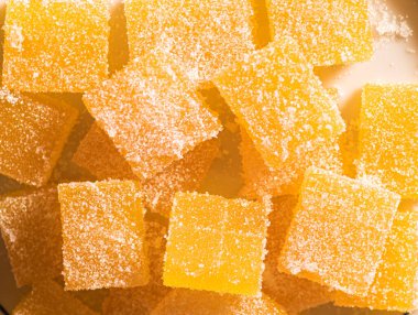 close-up of homemade sugar-coated orange jellies