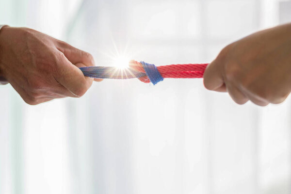 Teamwork businessman team, team people hold rope partnership, cooperation, concept.