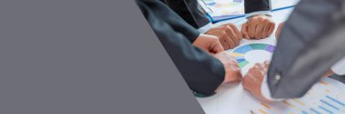 Banner of group hand success business people person working together in office. Diversity of businessman and businesswoman attending corporate meetings. concept of friendship, cooperation corporate.
