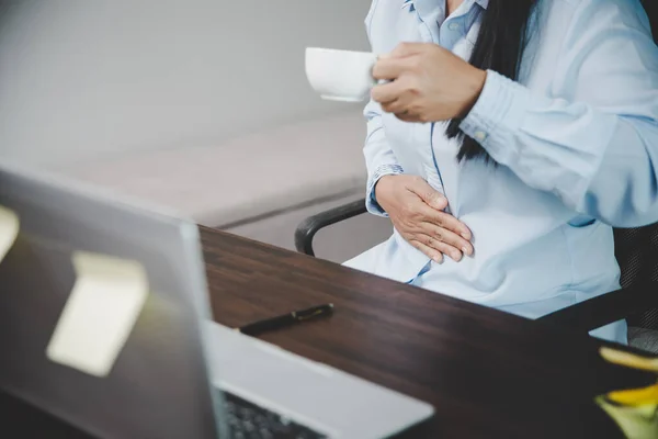 Young Asian Business Woman Person Sitting Work Has Stress Pain — Stock fotografie