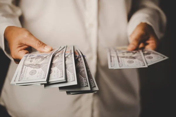 Banknote 100 Dollar Bills Hands Rich Woman Person Success Business — Φωτογραφία Αρχείου