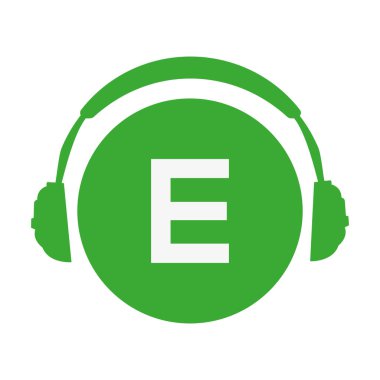 letter E head phone simple vector icon or logo with green color