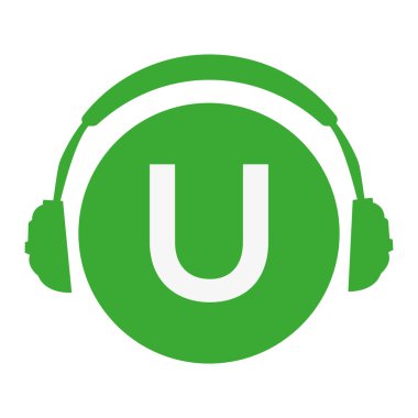 U baş telefonu basit vektör simgesi veya yeşil renkli logo