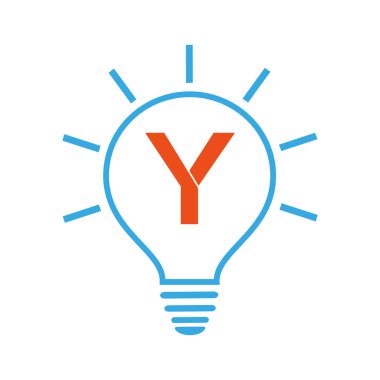 Fikir logosu. Elektrik ampul vektörlü Y harfi logosu