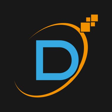 D Basit Harf Logosu, Şablon, Vektör.