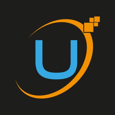 U Basit Harf Logosu, Şablon, Vektör.