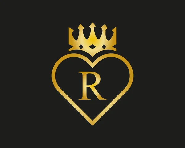 Letter Logo Love Crown Shape Golden Color Vector Template — Vetor de Stock