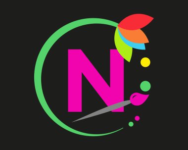 N Harfi Logo Tasarımı Yuvarlak Çerçeveli Çoklu Renk.