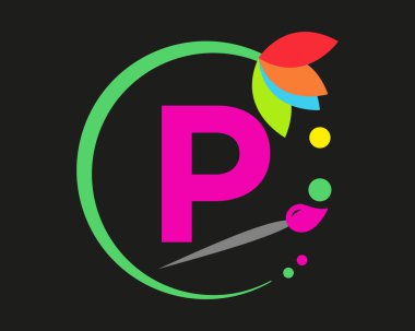 P Harfi Logo Tasarımı Yuvarlak Çerçeveli Çoklu Renk.