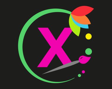 X Harfi Logo Tasarımı Yuvarlak Çerçeveli Çoklu Renk.