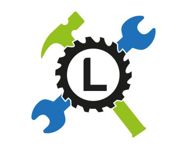 L Gear logo vektörü tam renk şablonu Simgesi