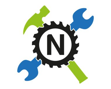 N Dişli logo vektörü tam renk şablonu Simgesi