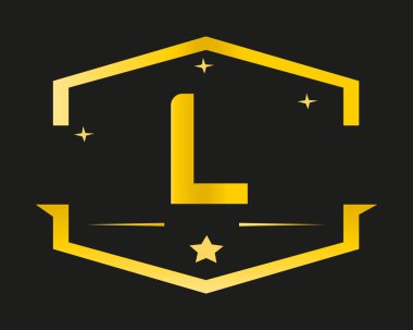 Altın rengi L harfi logo şablonu. Lüks stil için ilk harf alfabesiyle.