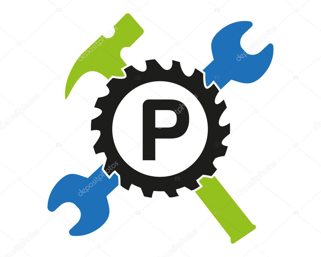 P Gear logo vector full color template Icon