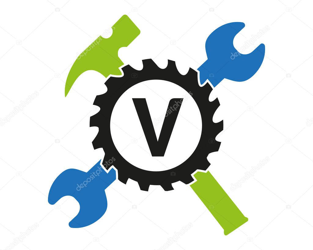 V Gear logo vector full color template Icon
