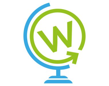 W harfi Dünya Yuvarlak Logo Tasarım Vektör Şablonu Simgesi Simgesi