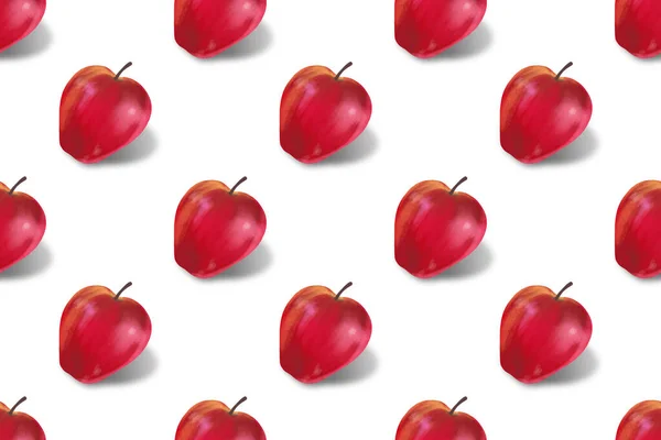 Seamless Pattern Ripe Red Apples White Background — Stockfoto