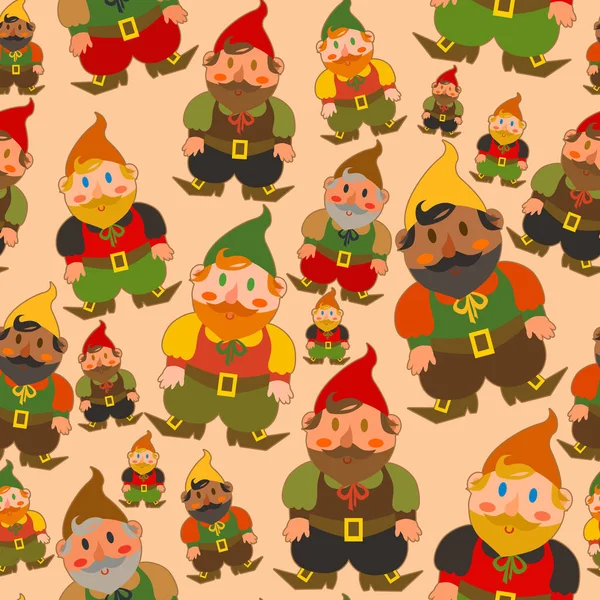 Funny children's illustration with cartoon garden dwarf and Santa Claus elves