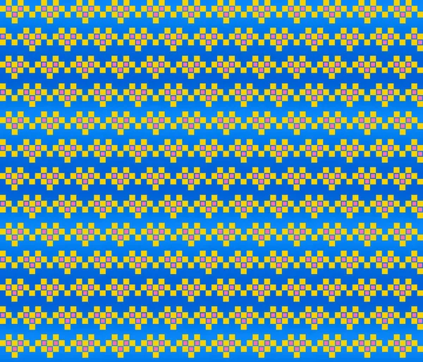 Seamless retro pattern of pixel golden hearts\' strings on blue background. Decorative scrapbooking and gift wrapping paper