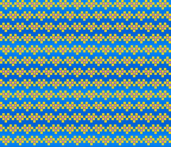 Seamless retro pattern of pixel golden hearts' strings on blue background. Decorative scrapbooking and gift wrapping paper