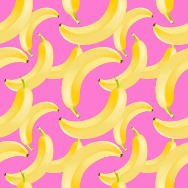 Jolly seamless banana pattern isolated on the pink background. Decorative element and gift wrapping paper.