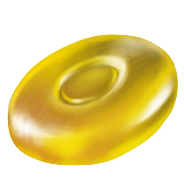 Button hard yellow candy on a white background. Digital illustration of a lollypop.