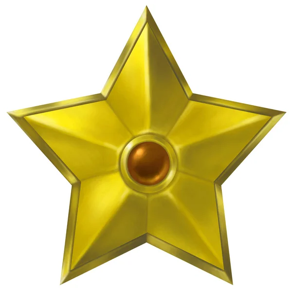A golden star with a gem in the middle isolated on a white background