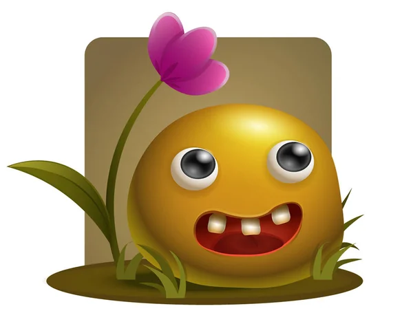 Digital illustration of cartoon happy monster on a white background