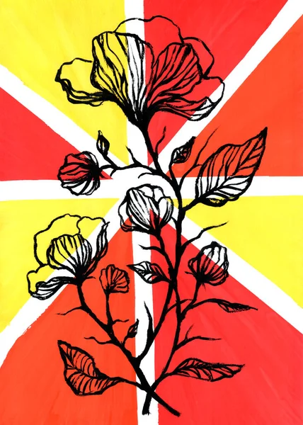 Colorful abstract flower pattern. Gouache painting