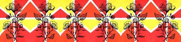 Colorful seamless flower pattern. Gouache painting