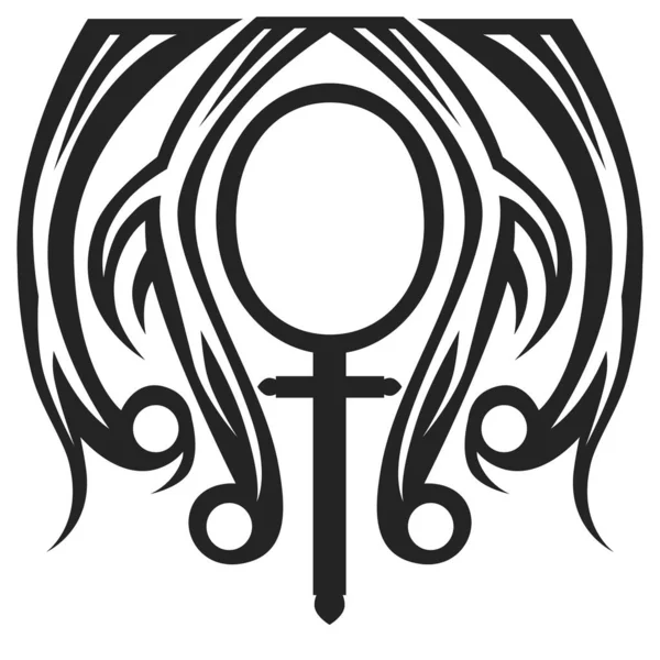 Black White Abstract Mirror Vector Symbol Venus Framed Curvy Lines — Vector de stock