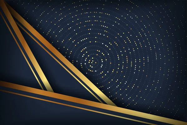 Abstract Curve Overlapping Dark Blue Background Glitter Golden Lines Glowing — Stock vektor
