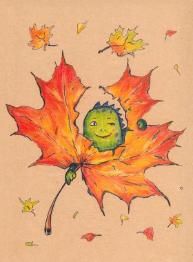 Farklı durumlarda bir dinozorun maceraları el sanatları kağıdına çizilmiş siyah kalemler ve çocuklar için renkli kalemler.