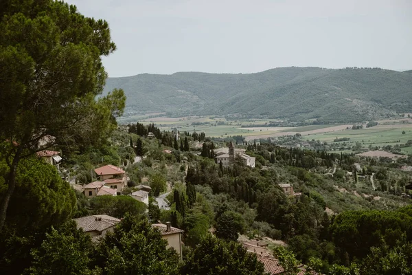 Luftaufnahme Einer Hochhauslandschaft Auf Dem Land Sommer Der Toskana Italien — Stockfoto