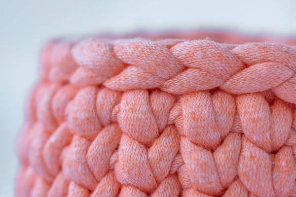 Gros Plan Panier Orange Crochet Organisateur Trucs Crochet Paniers Bas — Photo