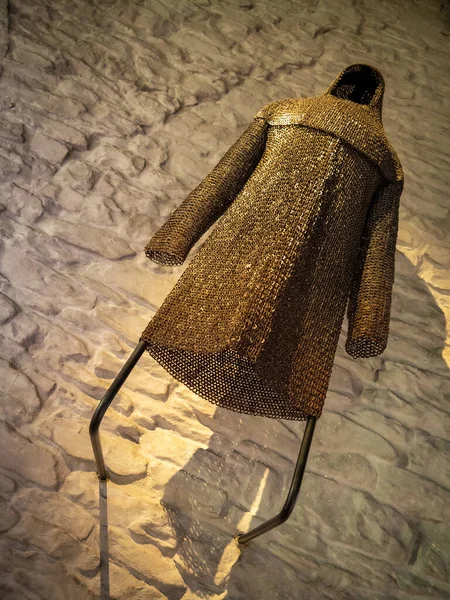 A golden knight armor from European history in the Castle of Counts, Gent, Belgium.