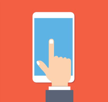 Çizgi film Akıllı Telefon Eller Ekran Simgesine Dokunur Web Oyun Değerlendirme Görünümü