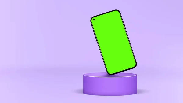 Modern Smartphone Green Screen Cylinder Podium Presentation Showcase Blank Display — Image vectorielle