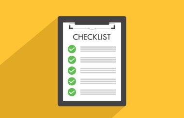 Isolated Long Shadow Clipboard Document Paper Green Marks Flat Icon Illustration