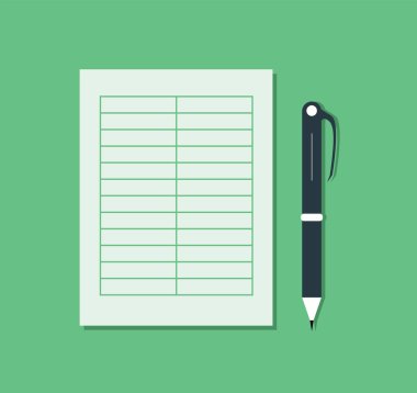 Sales Datasheet Data Entry Paper Pen Page Listing Document Office Corporate Flat Modern Equipment Business Illustration
