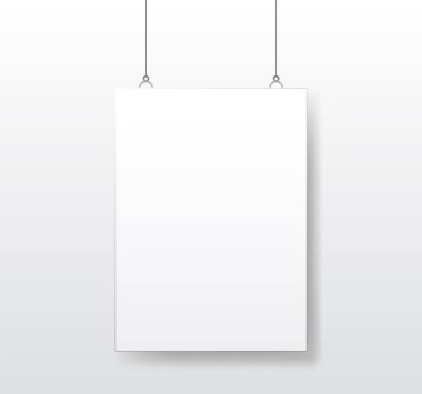 Hanging Poster White Blank Mockup Clipped Empty Canvas Sheet Showcase Template