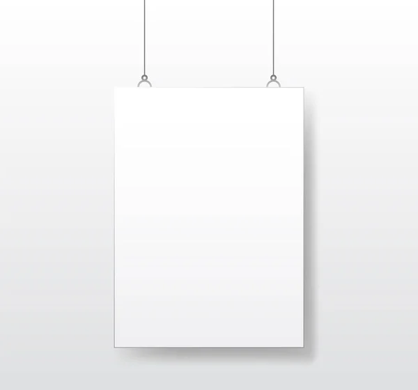 Hanging Poster White Blank Mockup Clipped Empty Canvas Sheet Showcase — 스톡 벡터