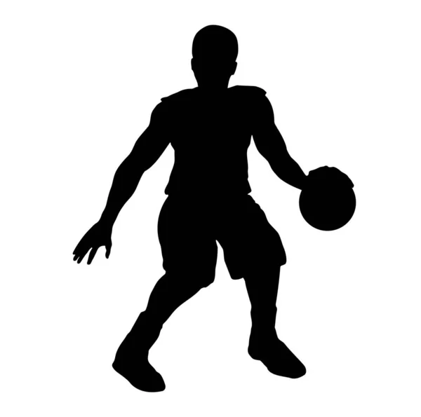 Hand Drawn Muscular Basketball Player Athlete Playing Sports Silhouette Illustration — Vetor de Stock