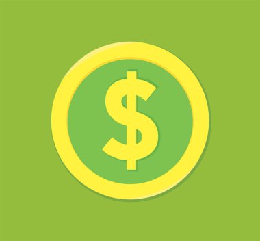 Dollar Coin Green Yellow Penny Money American Currency Symbol Icon Illustration