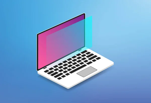 Isometric Holographic Laptop Illustration Computer Desktop Minimal Office Business Analysis — стоковый вектор