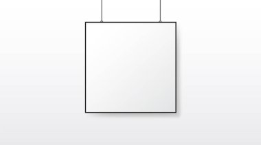 Hanging White Blank Square Canvas Branding Display Mockup Illustration