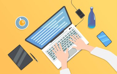 Laptop Ofisi Çalışma Alanı İllüstrasyon Tableti Yazan Modern Arkaplan