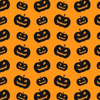 Ürkütücü Cadılar Bayramı Balkabağı Silueti Kusursuz Desensiz Şekil Vektör Çizimi