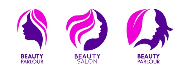Schönheitssalon Wavy Hair Logo Designs Pink Feminine Brand Template — Stockvektor